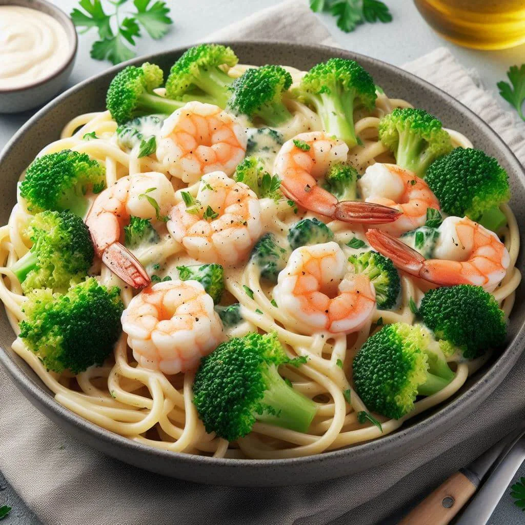 Broccoli and Shrimp Alfredo